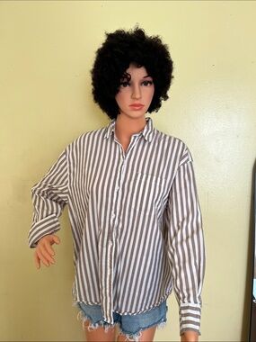 Old Navy Men's Brown & White Vertical Stripe Button-Down Shirt
